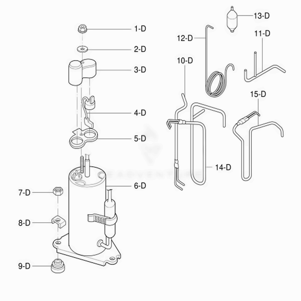 Compressor Parts Diagram and Parts List for LWC061JFMJ0 AWYASRU LG Air Conditioner