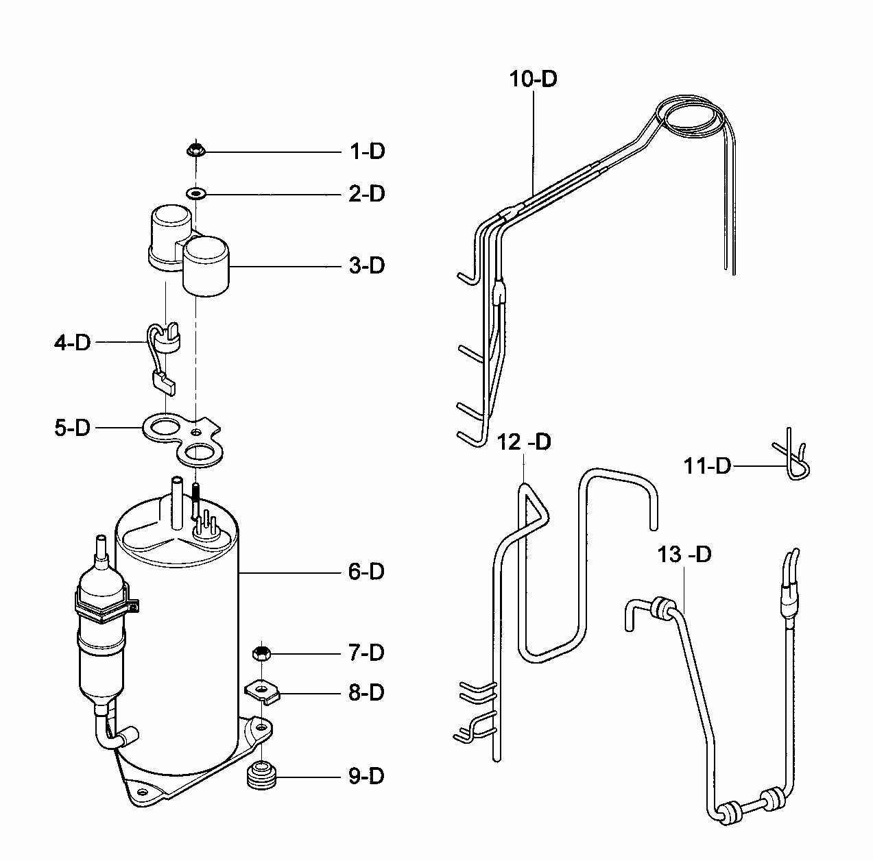 Compressor Parts Diagram and Parts List for 58075135700  Kenmore Air Conditioner