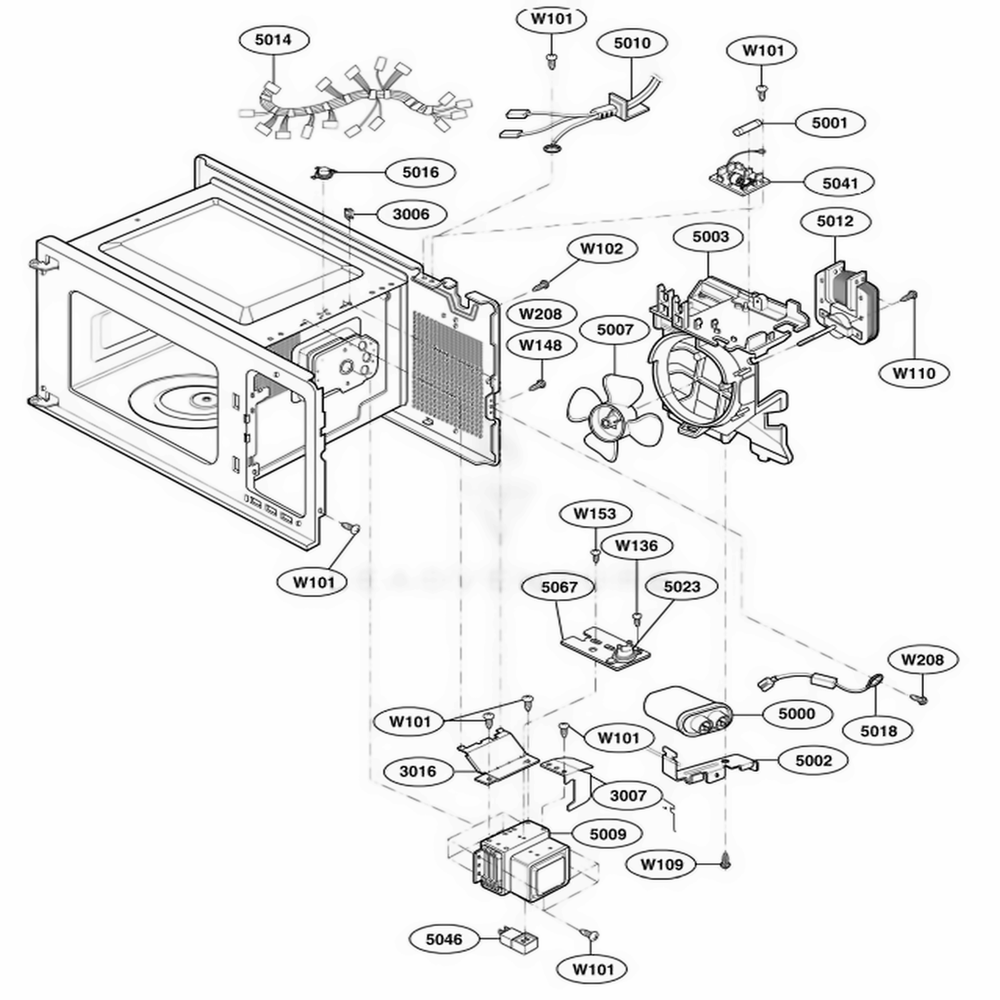 Interior Parts Diagram and Parts List for HMB406 CBKEBSU LG Wall Oven
