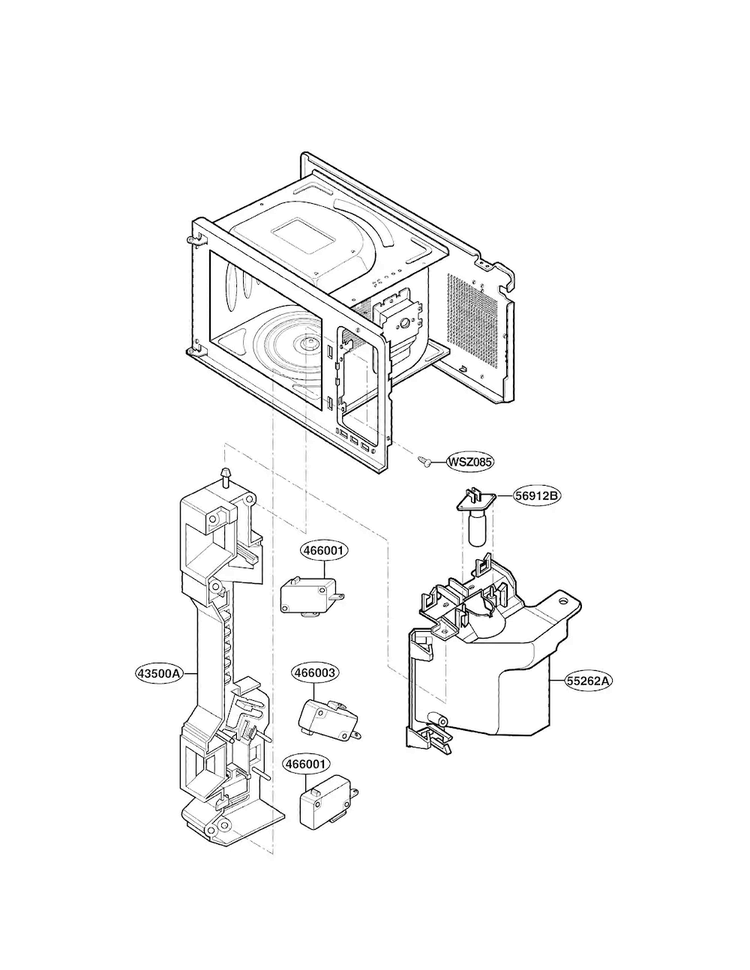 Latch Board Parts Diagram and Parts List for LCRM1240SW01  LG Microwave