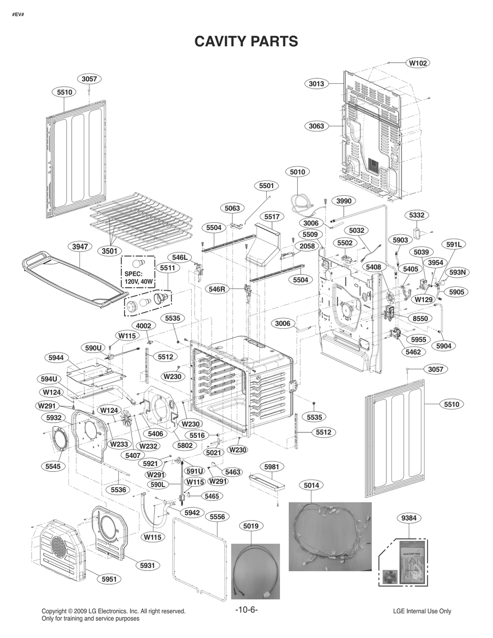 Cavity Parts Diagram and Parts List for FG4763LS ASTELGA LG Range