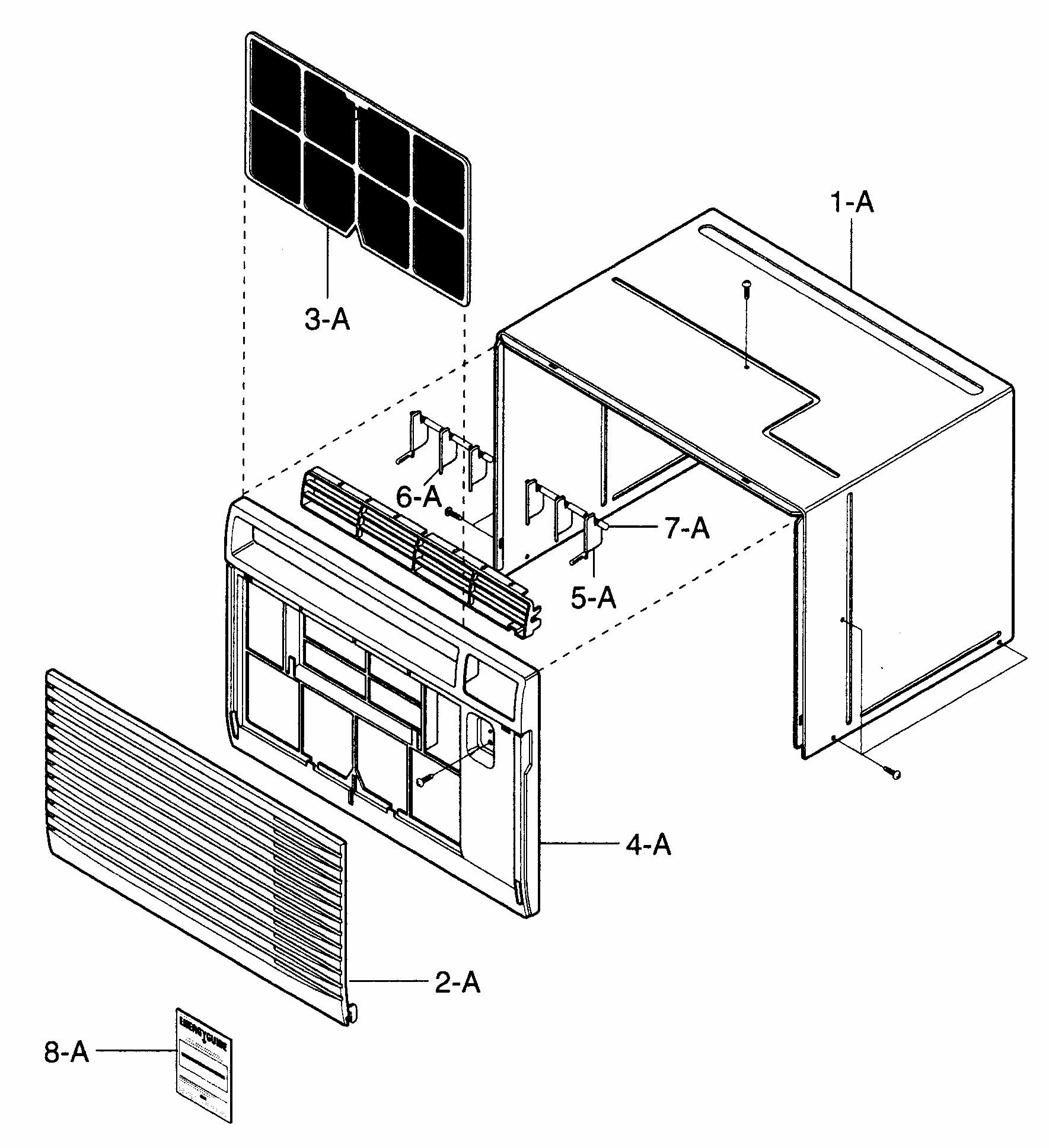 Cabinet/front Grille Assy Diagram and Parts List for 58075119500  Kenmore Air Conditioner