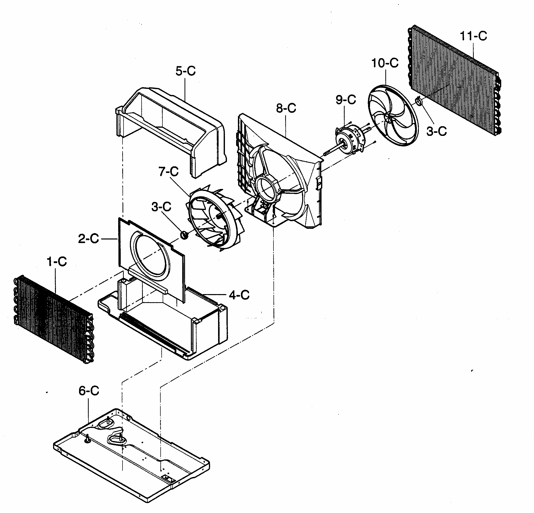 Air Handling/cycle Parts Diagram and Parts List for 58075050500  Kenmore Air Conditioner