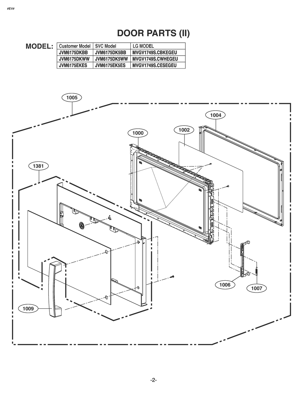 Door Parts Diagram and Parts List for JVM6175YKFS CFSEGEU LG Microwave Oven Combo