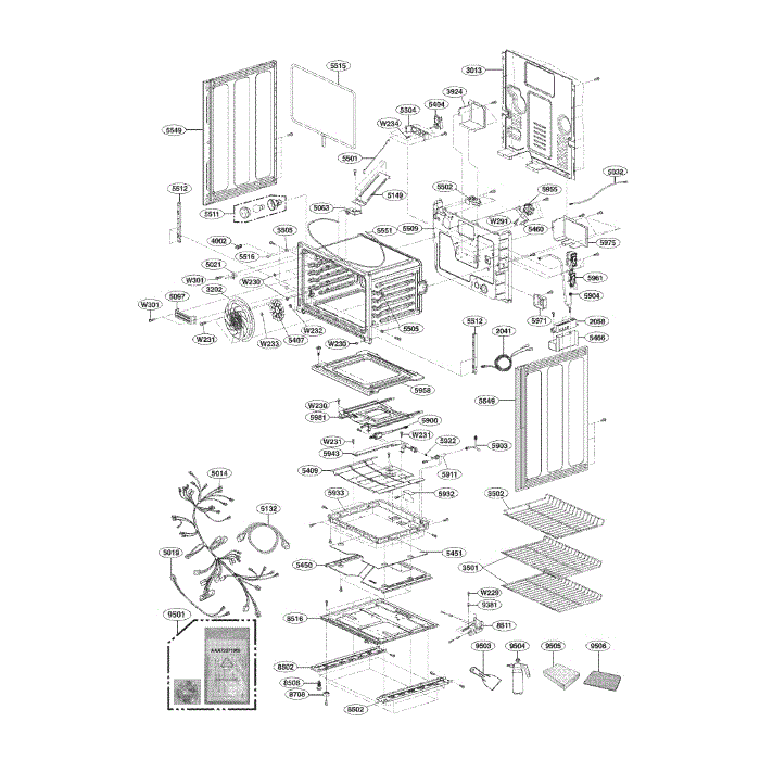 Lower Cavity Diagram and Parts List for LDG3036ST 00 LG Range