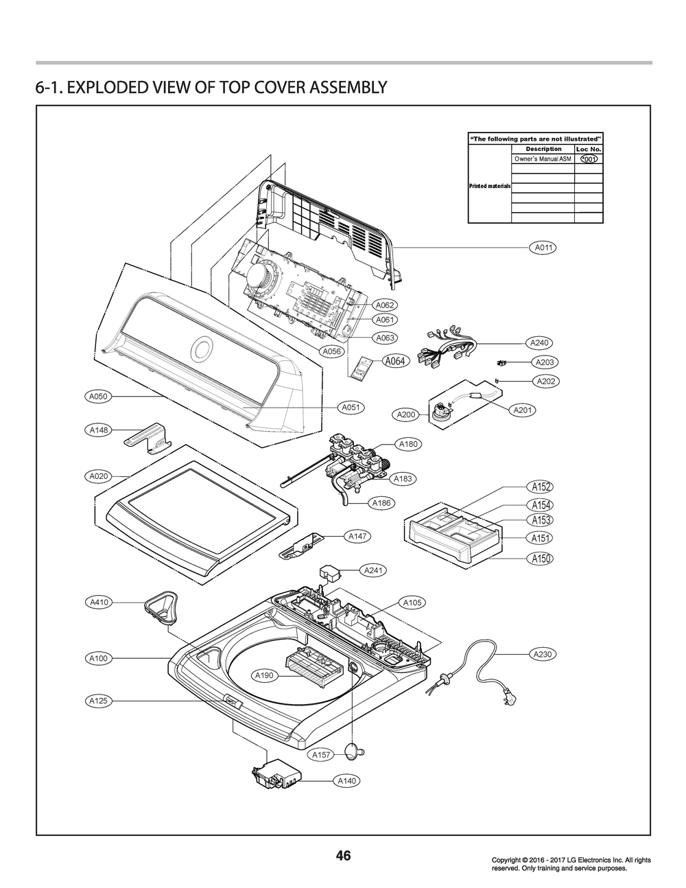 Top Cover Assembly Diagram and Parts List for T1789EFHT ABWETUS LG Washer