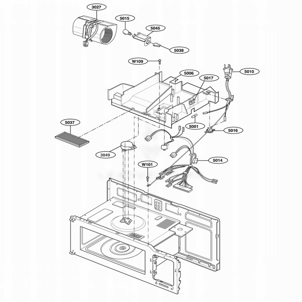 Interior Parts 2 Diagram and Parts List for JVM1542WF AW1EGEU LG Wall Oven