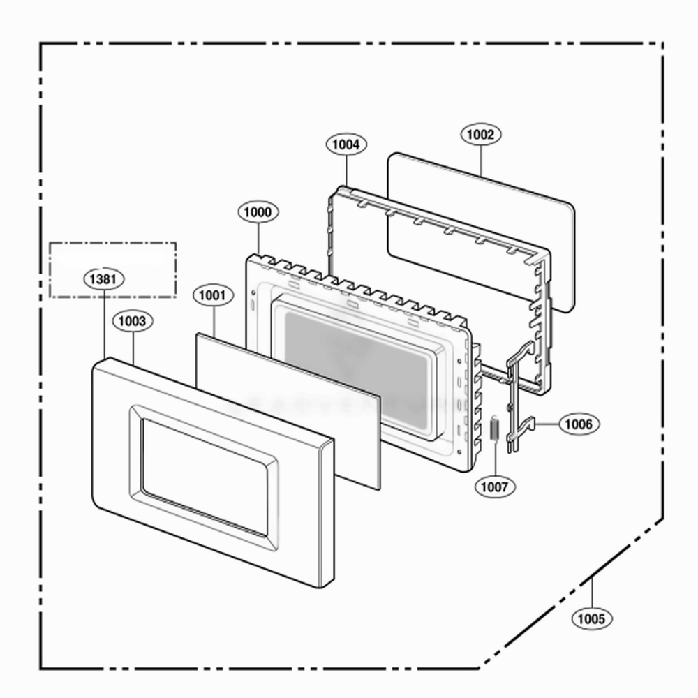Door Parts Diagram and Parts List for 62469 CBKESEA LG Wall Oven