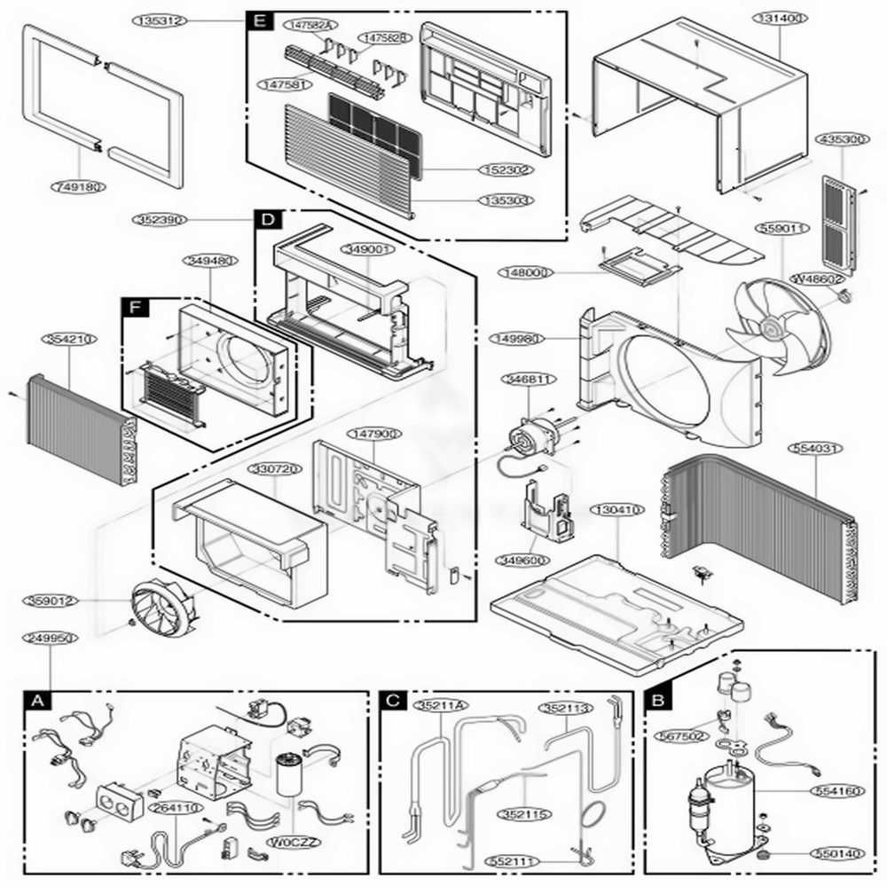 Main Diagram and Parts List for US10B30 AWYBFRD LG Air Conditioner