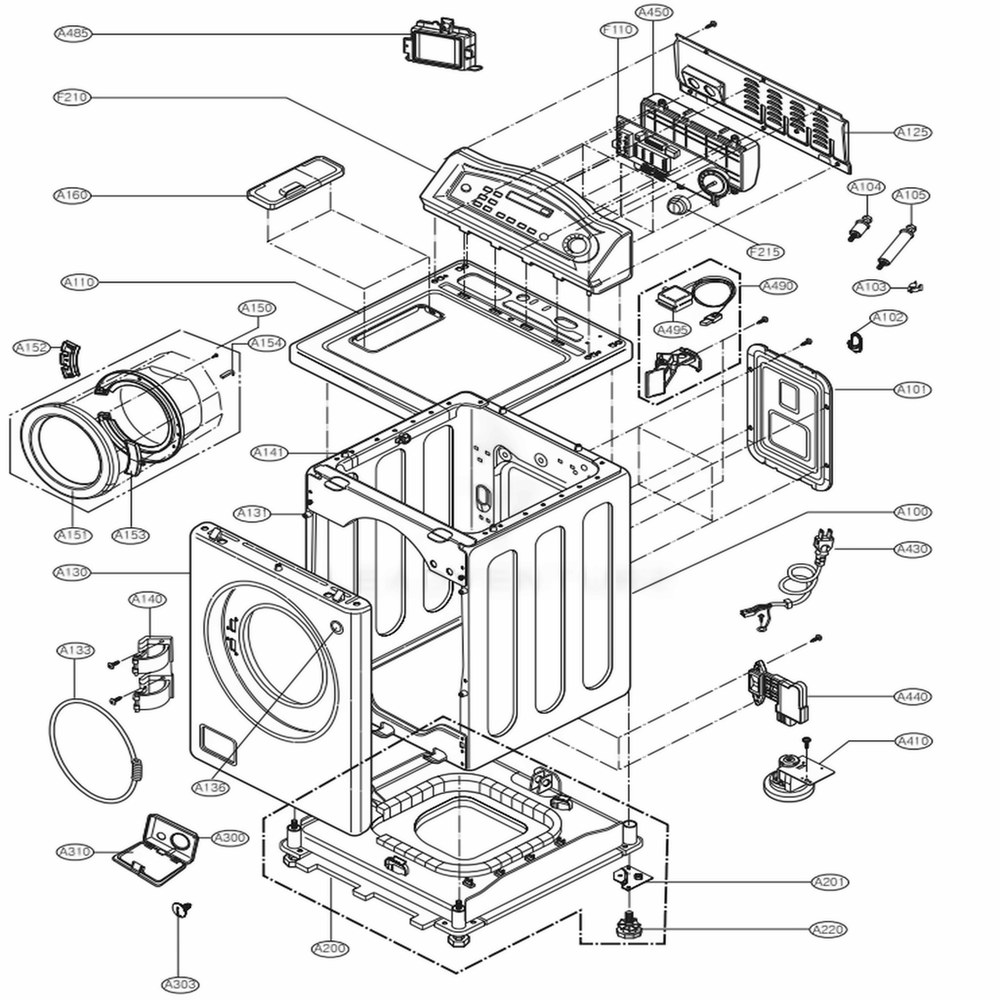 Cabinet And Control Panel Assembly Diagram and Parts List for WM0642HS ATTEEUS LG Washer
