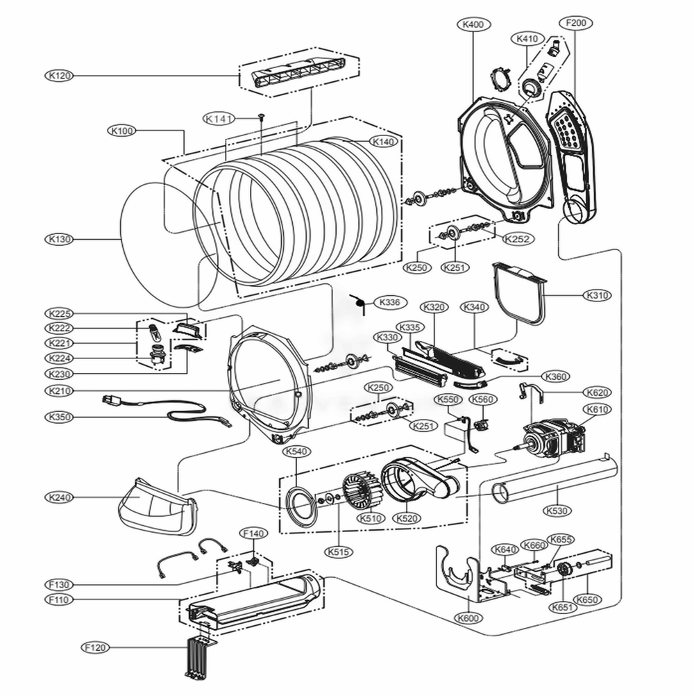 Drum And Motor Assembly: Electric Type Diagram and Parts List for 61623 ASTESEU LG Dryer