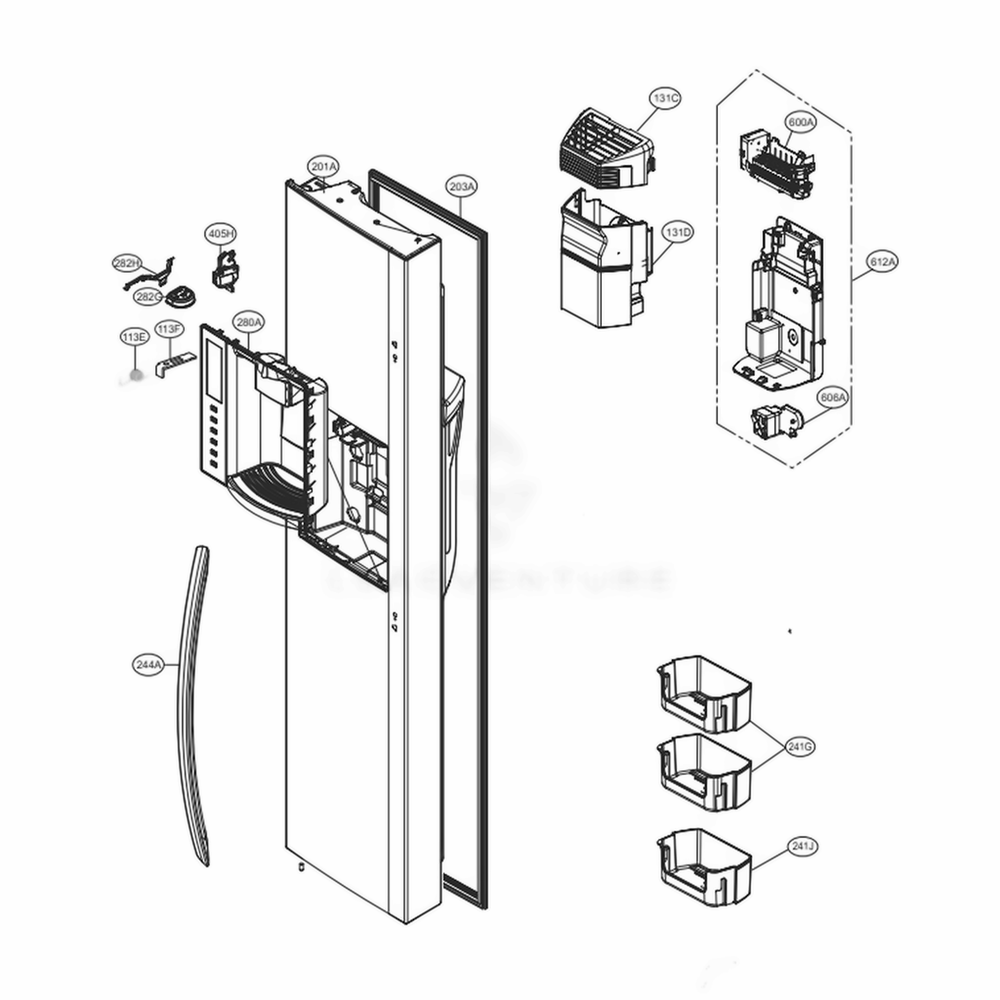 Freezer Parts Diagram and Parts List for LSXC22426S ASTCNA4 LG Refrigerator