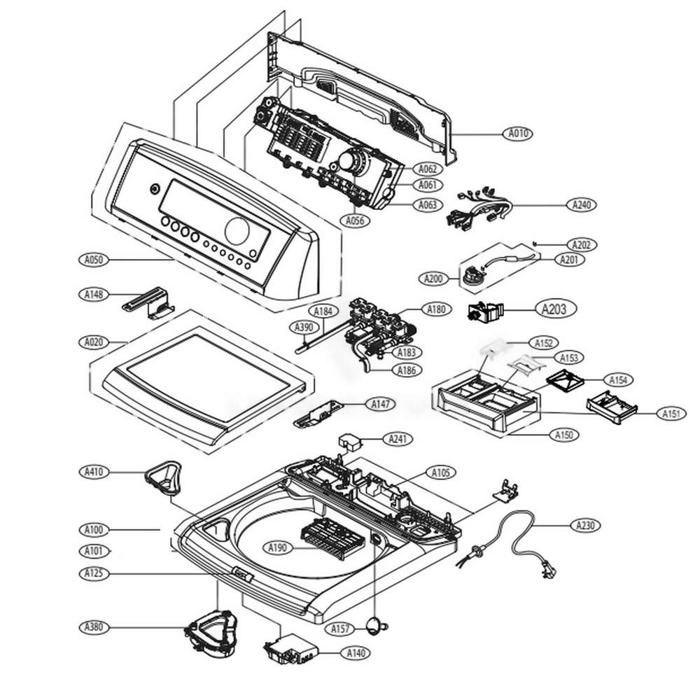 Top Cover Assembly Diagram and Parts List for WT5070CW ABWEPUS LG Washer