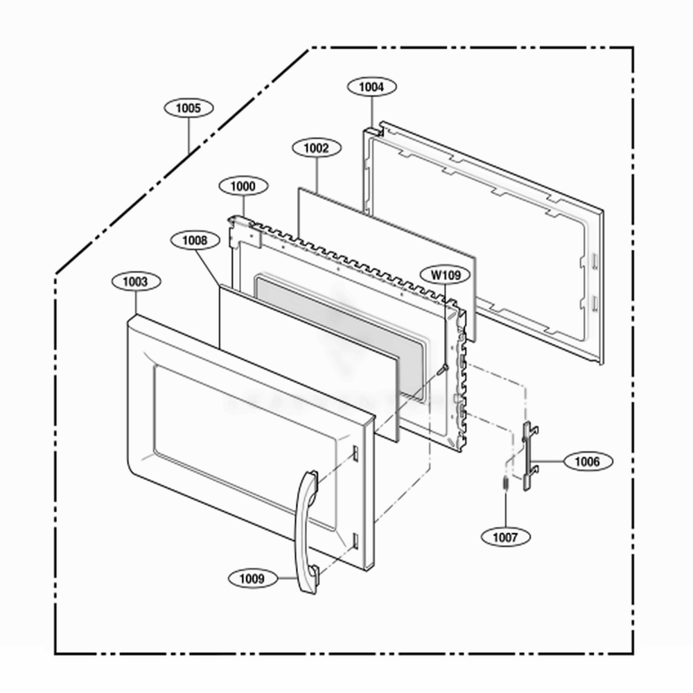Door Parts Diagram and Parts List for 62772 AWHESEA LG Range