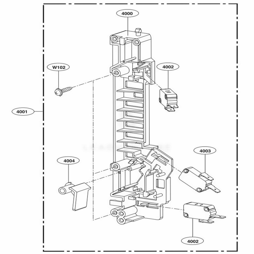 Latch Board Parts Diagram and Parts List for 87583 CSBESEA LG Range