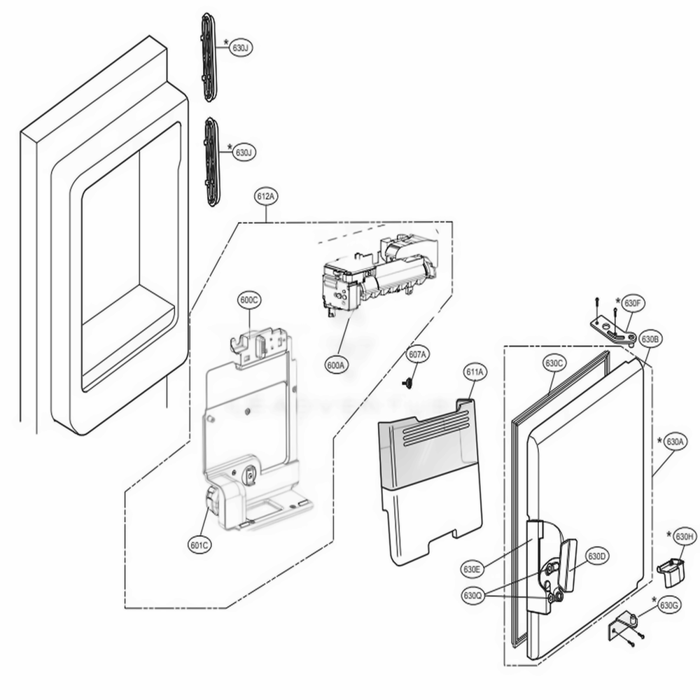 Ice Maker And Ice Bin Parts Diagram and Parts List for LFXS28566D ASBCNA4 LG Refrigerator