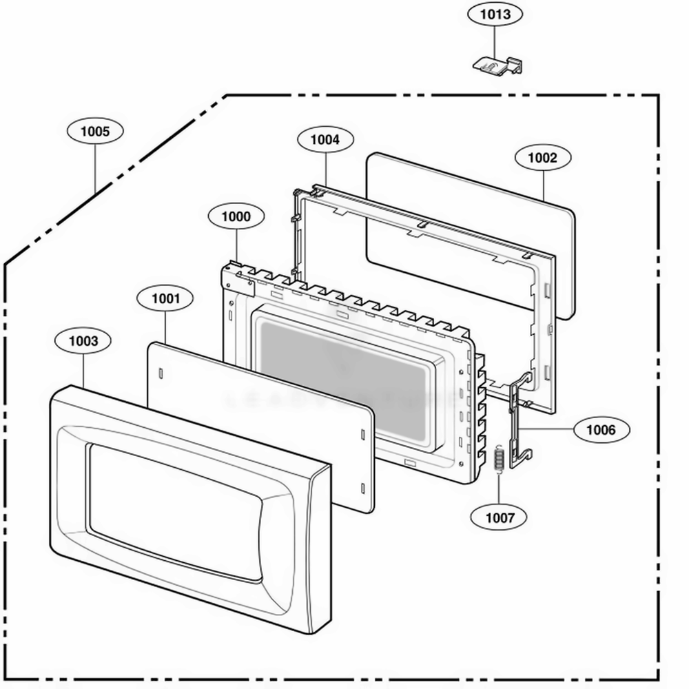 Door Parts Diagram and Parts List for 65029 CBKESEA LG Microwave