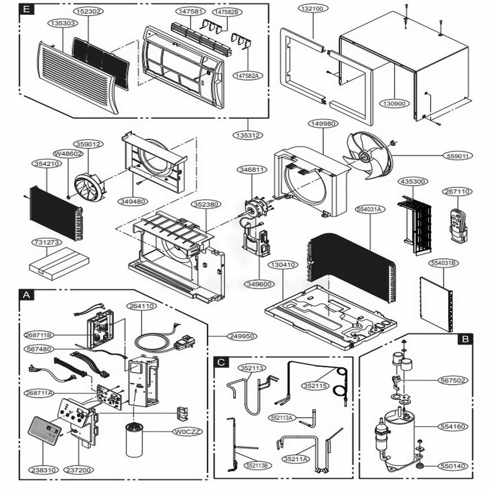 Main Diagram and Parts List for LT1016CER AT1AHDS LG Air Conditioner