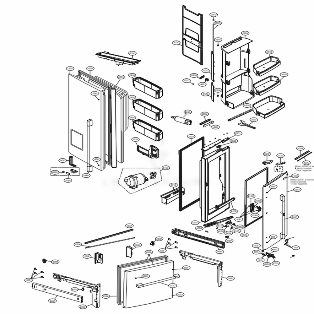 Door Parts Diagram and Parts List for LSFXC2496S ASTCNA1 LG Refrigerator