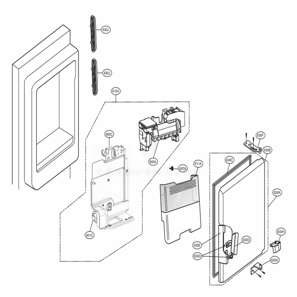 Ice Maker And Ice Bin Parts Diagram and Parts List for 73105 ASTCSE0 LG Refrigerator