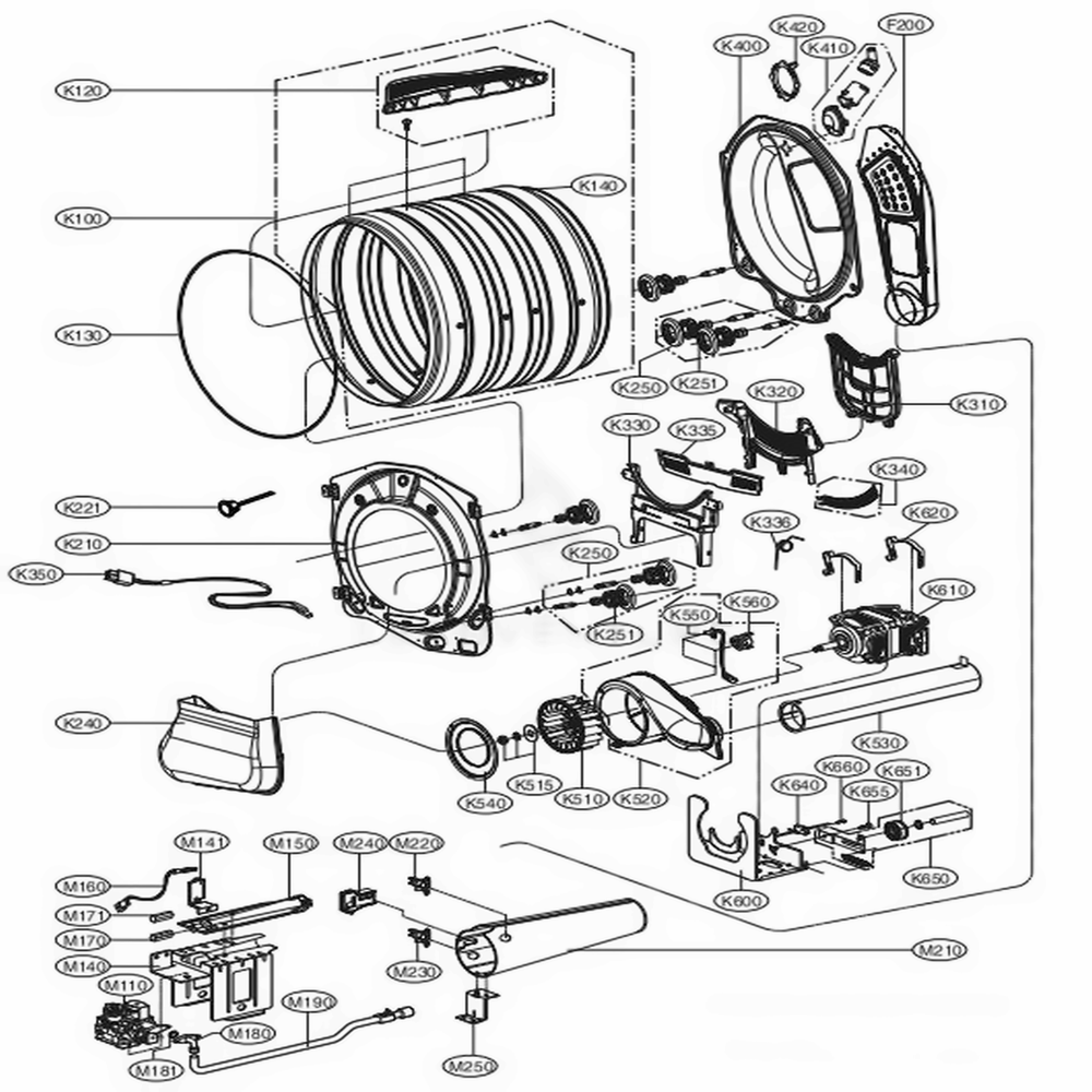 Drum And Motor Assembly: Gas Type Diagram and Parts List for 91072 ABWESEU LG Dryer
