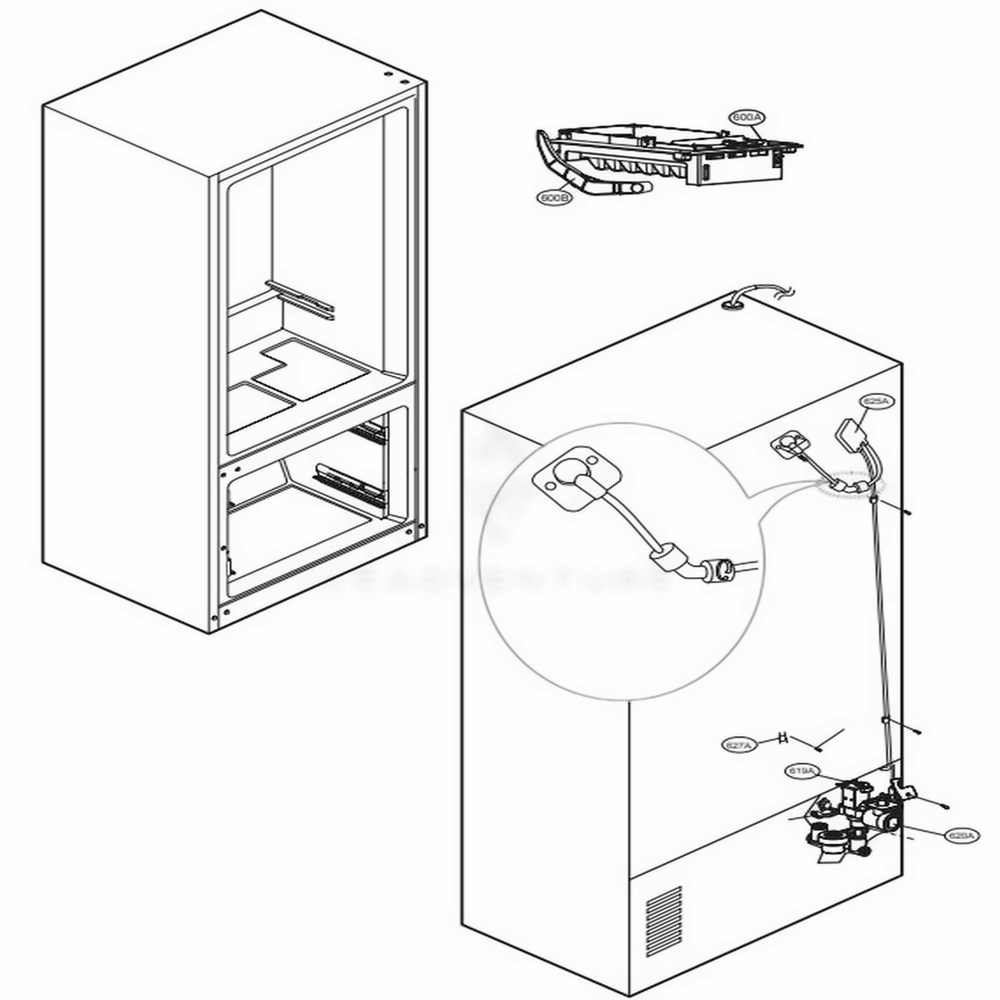 Valve And Water Tube Parts Diagram and Parts List for 74105 ASTCSE0 LG Refrigerator
