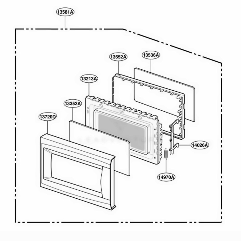 Door Parts Diagram and Parts List for JES739WJ CW1EGEU LG Range