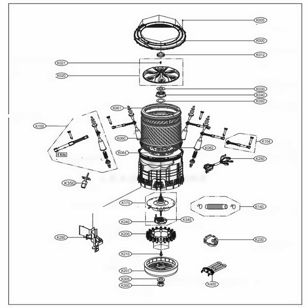 Tub Assebly Diagram and Parts List for 25667 ASSEECI LG Washer Dryer Combo