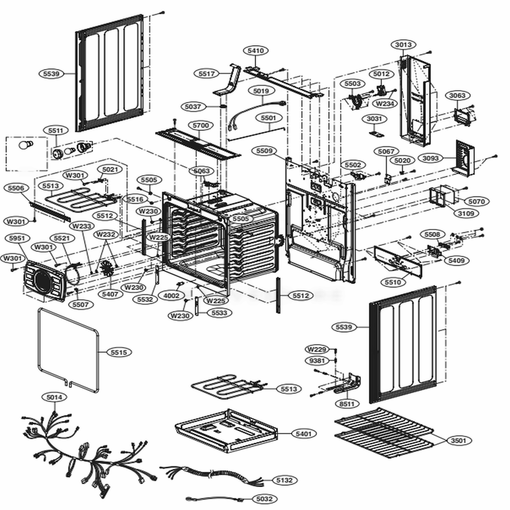 Cavity Parts Diagram and Parts List for LRE3083ST ASTLLGA LG Range