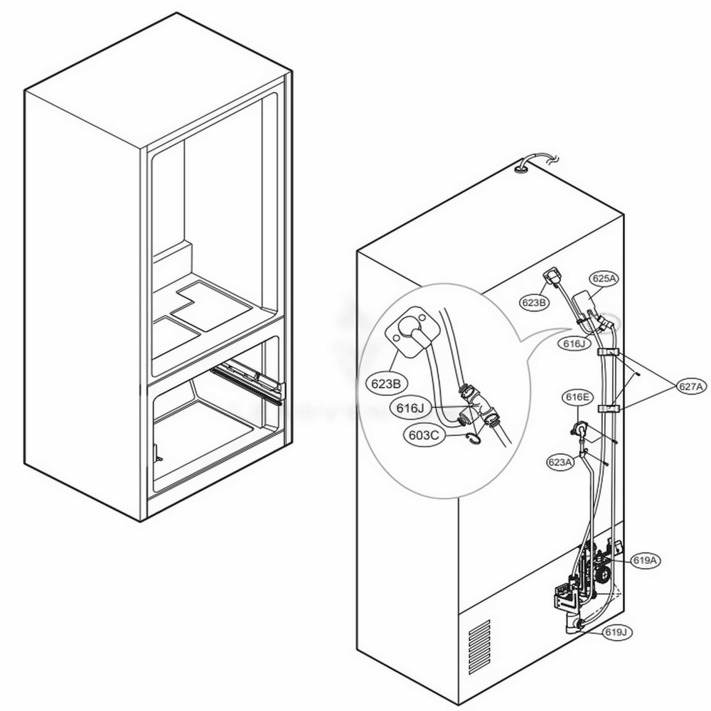 Valve And Water Tube Parts Diagram and Parts List for LFXC22596D ASBCNA2 LG Refrigerator