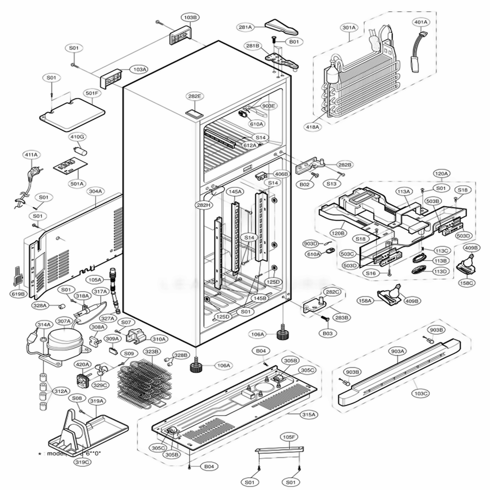 Case Parts Diagram and Parts List for 73254 ABICSEA LG Refrigerator