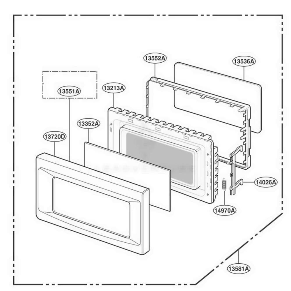 Door Parts Diagram and Parts List for JE1860CB ABSEGEU LG Range