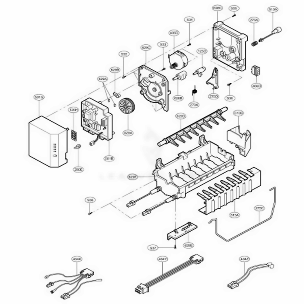Ice Maker Parts 2 Diagram and Parts List for 75252 ASWCSEF LG Refrigerator