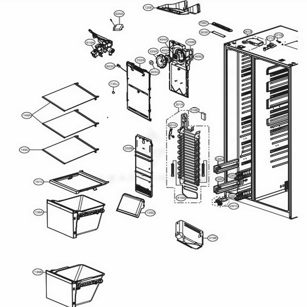 Freezer Compartment Diagram and Parts List for LSXS26386S ASTCNA2 LG Refrigerator