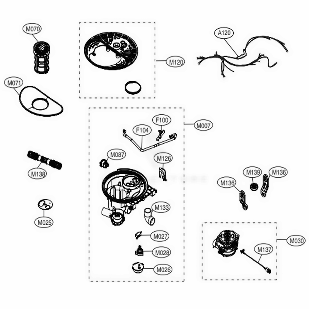 Sump Assembly Diagram and Parts List for LDP6797ST ASTEEUS LG Dishwasher