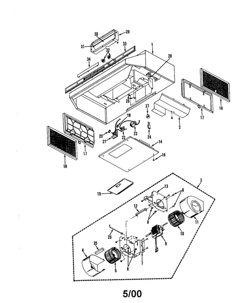 Range Hood Diagram and Parts List for 23352045590  Kenmore Range Hood
