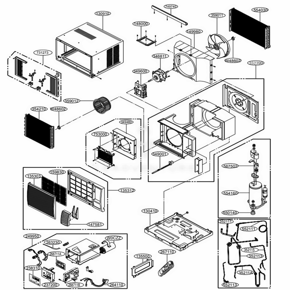 Main Diagram and Parts List for LW8016HR AT1AHDP LG Air Conditioner