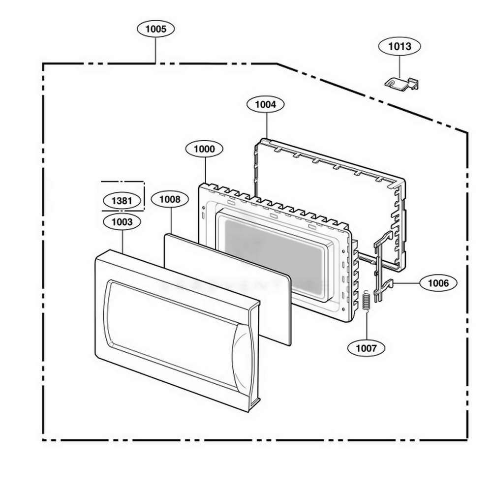 Door Parts Diagram and Parts List for 64289 AB1ESEA LG Wall Oven