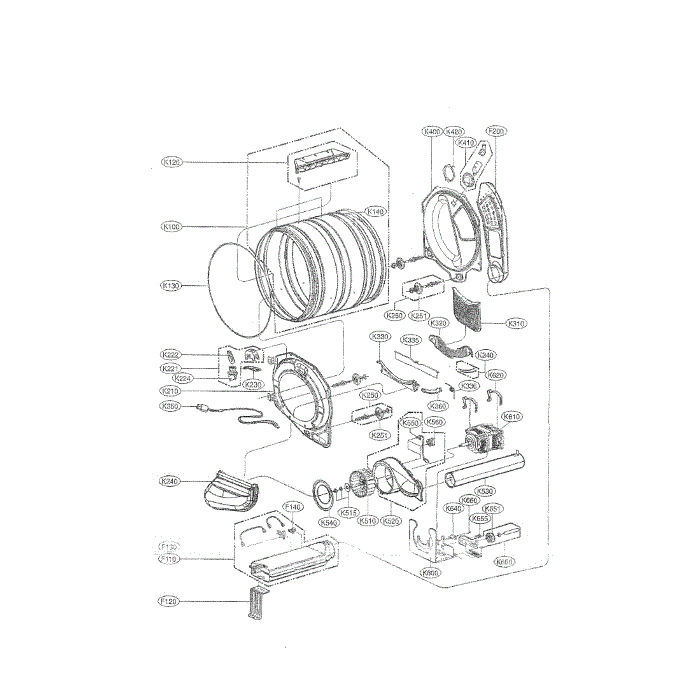 Drum And Motor Assembly Diagram and Parts List for DLEX2550R 00 LG Dryer
