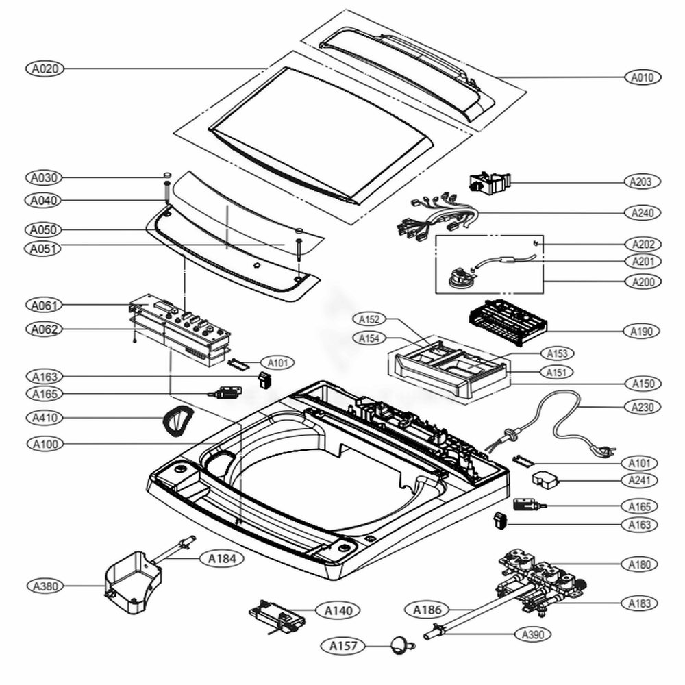 Top Cover Assembly Diagram and Parts List for WT1501CW ABWEPUS LG Washer