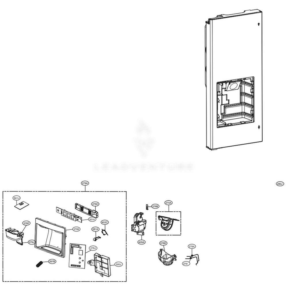 Dispenser Parts Diagram and Parts List for 74305 ASTCSE0 LG Refrigerator