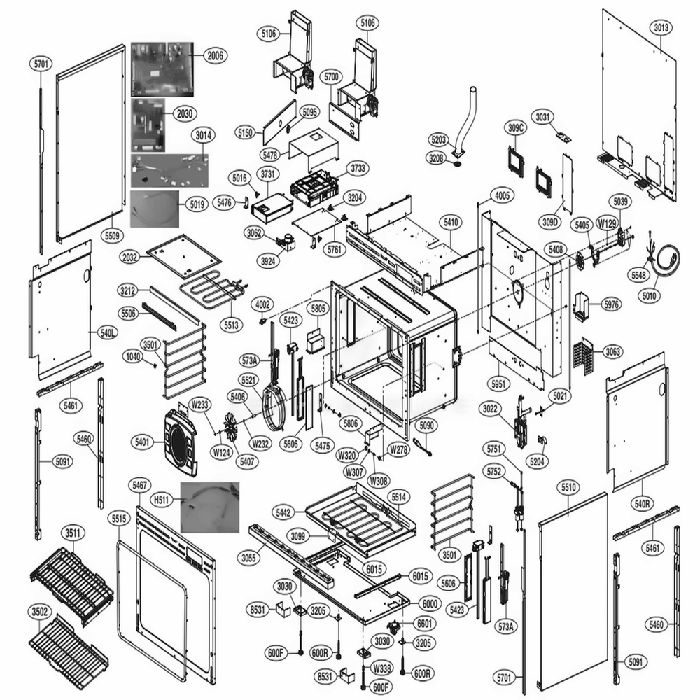 Cavity Parts Diagram and Parts List for SKSDR360SS ASTLSGN LG Range