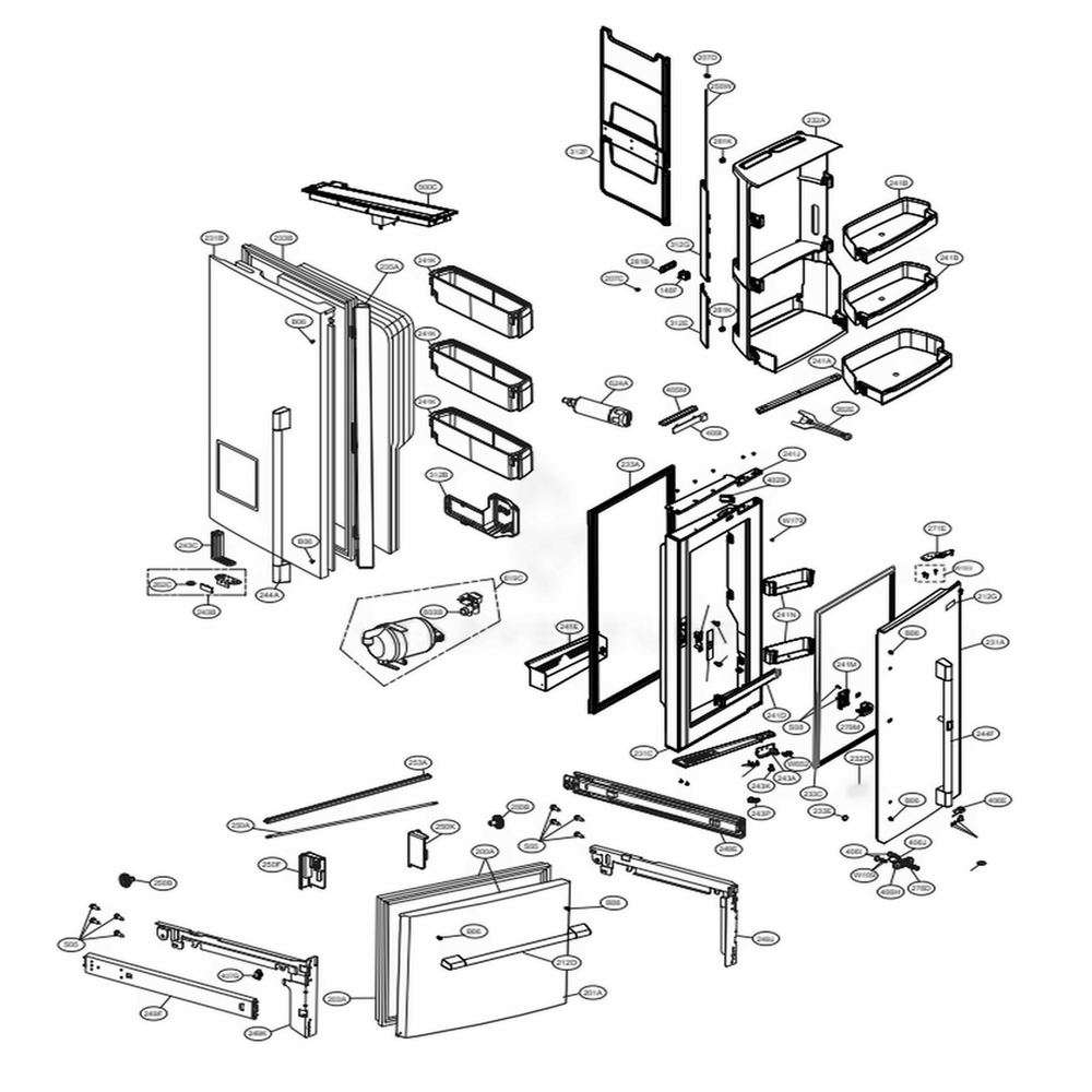 Door Parts Diagram and Parts List for LSFD2491ST ASTCNA1 LG Refrigerator
