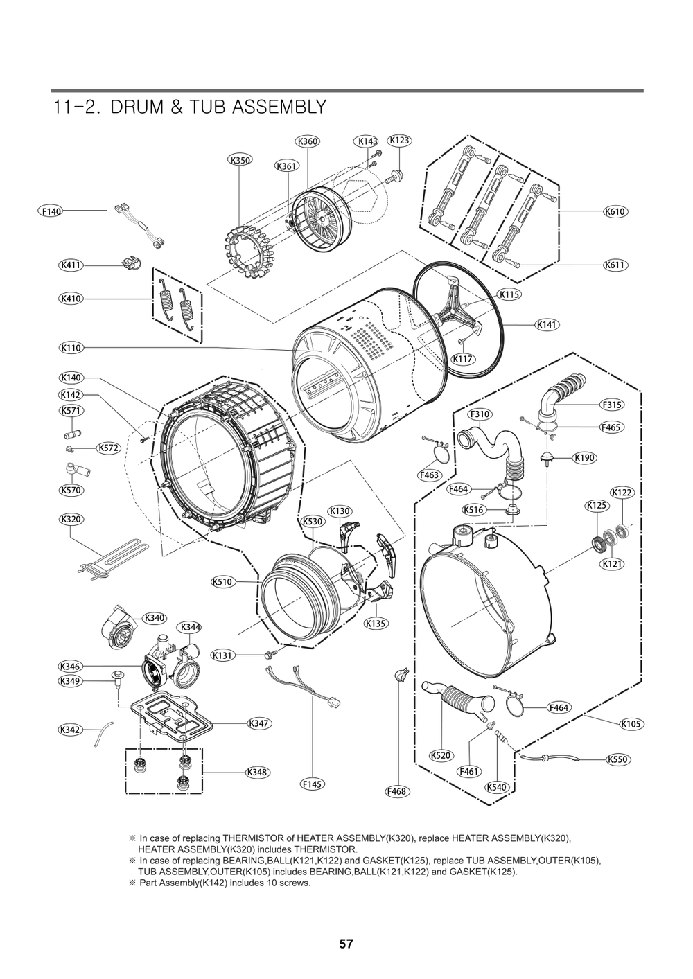Drum And Tub Assembly Diagram and Parts List for FH4A2CDYP7 ASTEPEU LG Washer