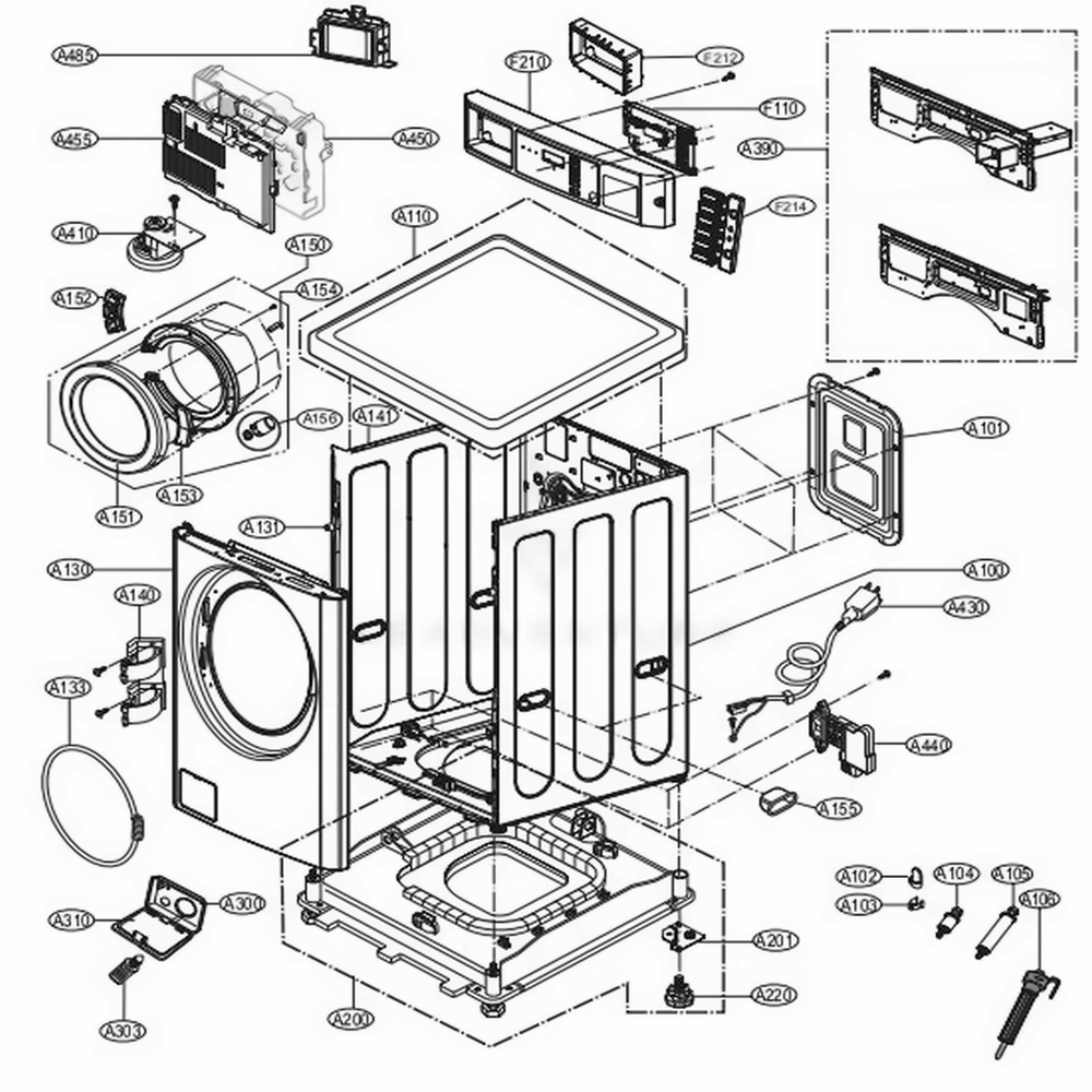 Cabinet And Control Panel Assembly Diagram and Parts List for GCW1069QD ABWELAT LG Washer