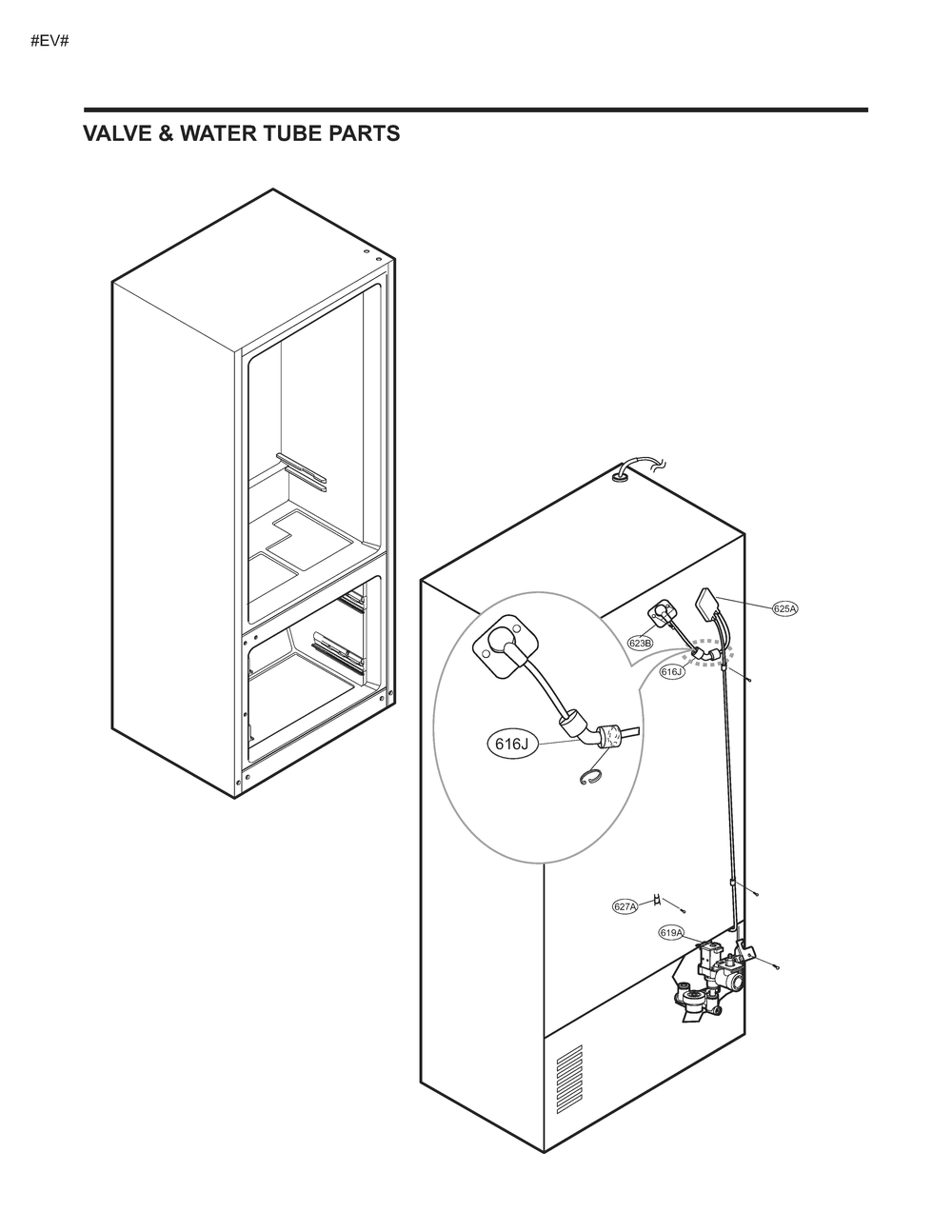 Valve And Water Tube Parts Diagram and Parts List for GM-L258NSXM ASTCSE0 LG Refrigerator