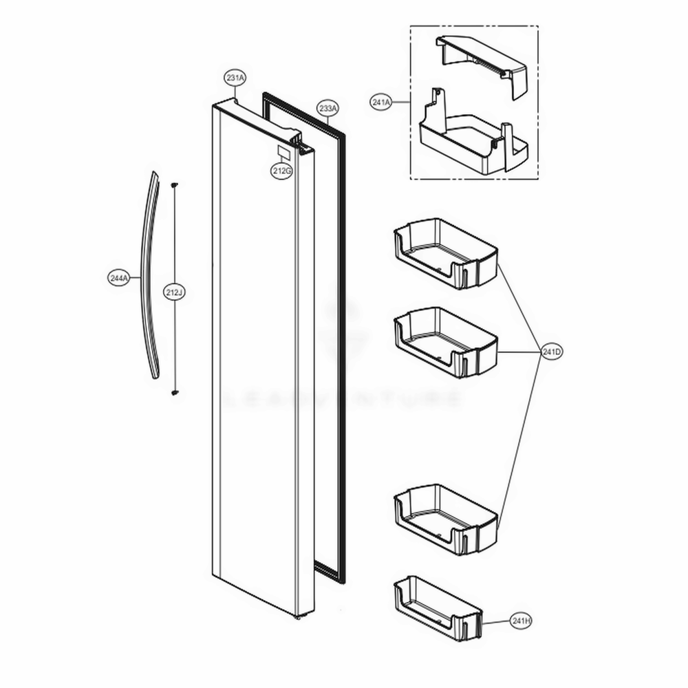 Refrigerator Door Diagram and Parts List for LSXS26326S ASTCNA9 LG Refrigerator