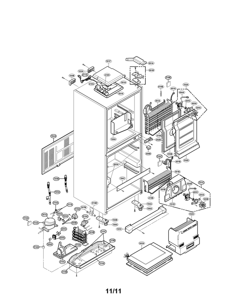 Case Parts Diagram and Parts List for GR-J303UGAAFCSJA  LG Refrigerator