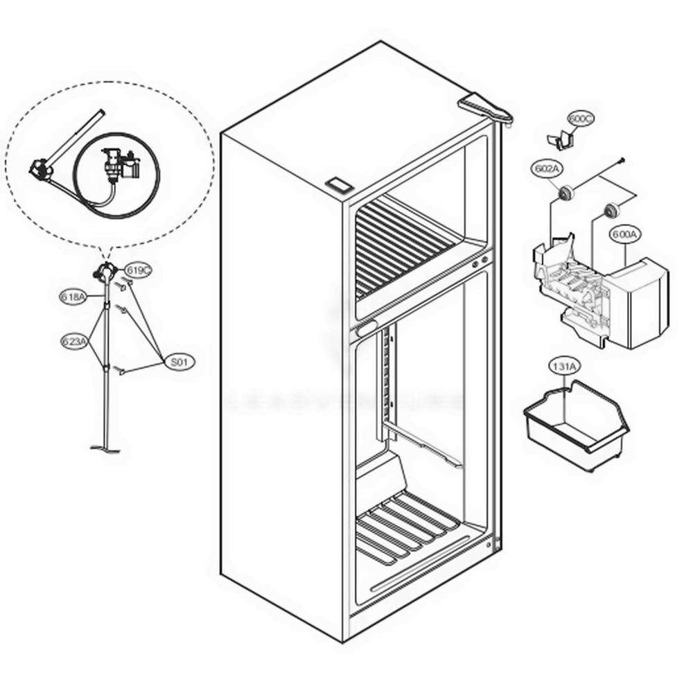 Ice Maker Parts Diagram and Parts List for LTCS24223W ASWCNA8 LG Refrigerator