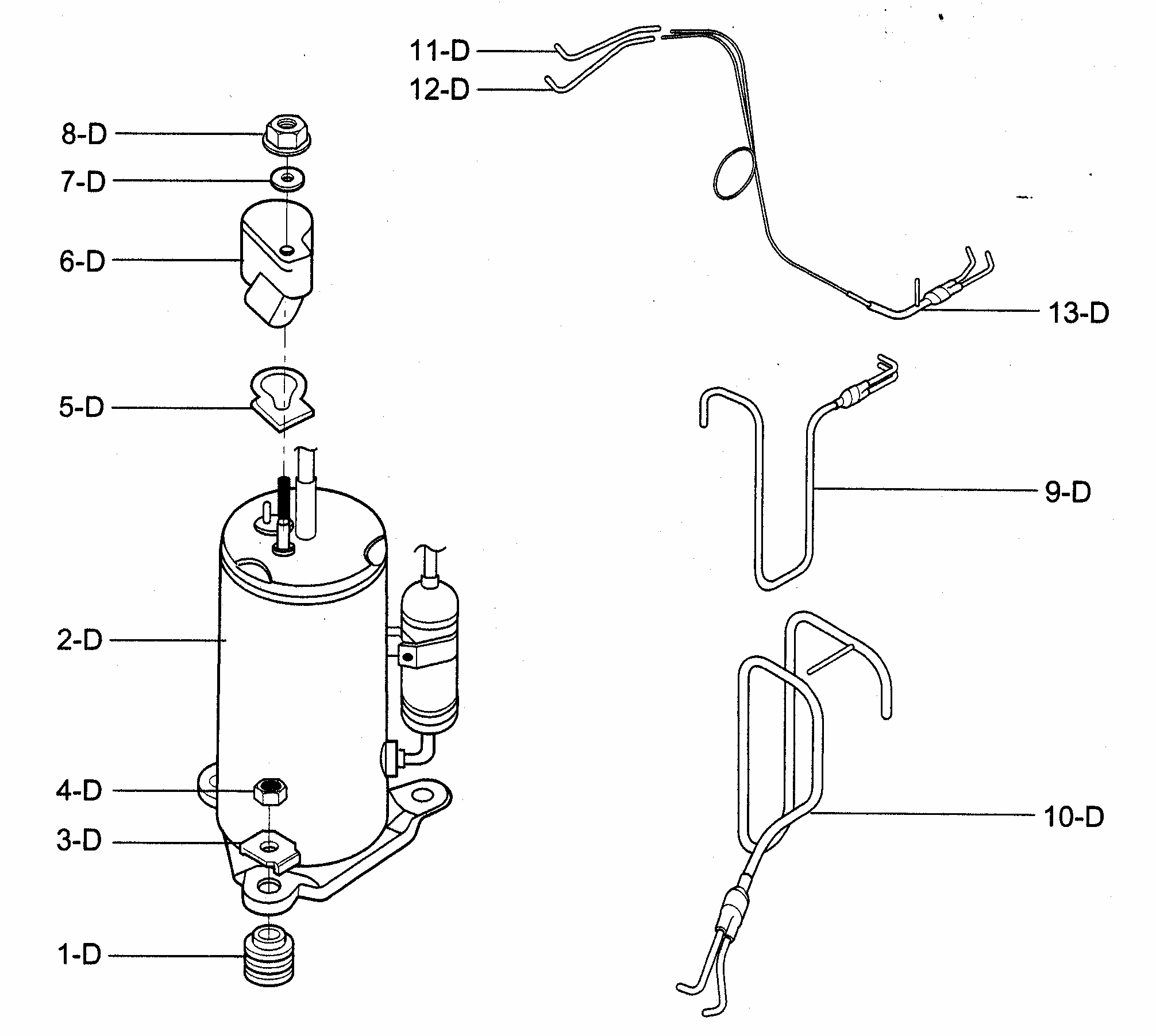 Compressor Parts Diagram and Parts List for 58075180500  Kenmore Air Conditioner